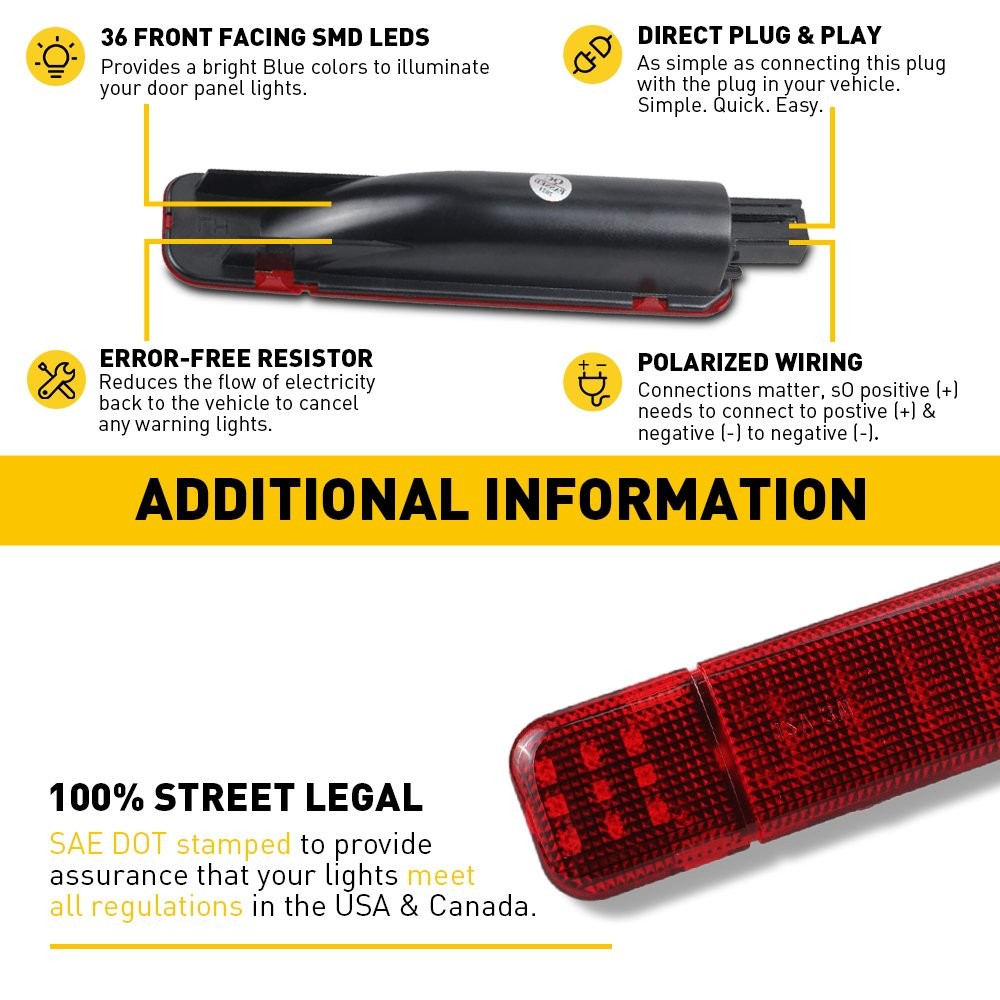 2pc For Chevy GMC Silverado Red LED Interior Door Panel Light Courtesy Reflector