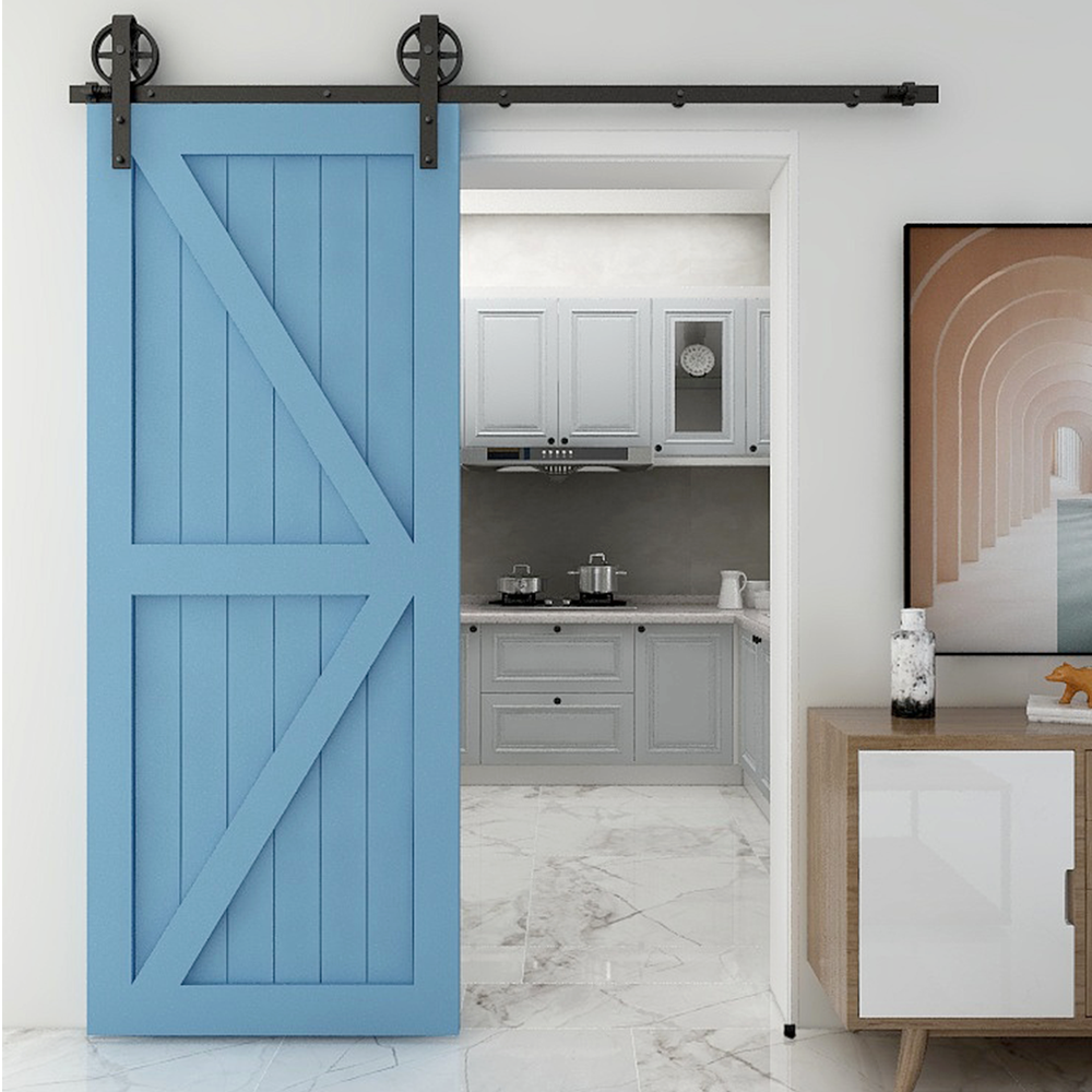Big Wheel 5-12FT Sliding Barn Door Hardware Kit (Include Adjustable Floor Guide)