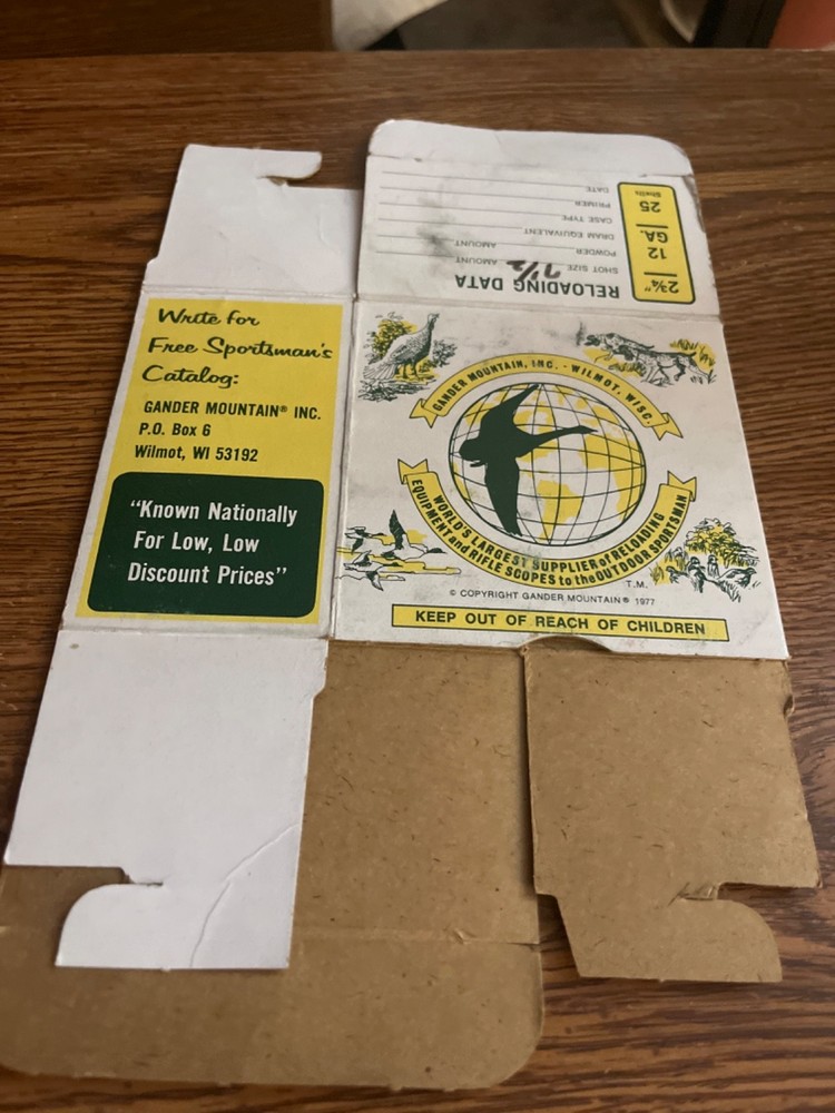 Gander Mountain empty 12 GA. shotgun shell box