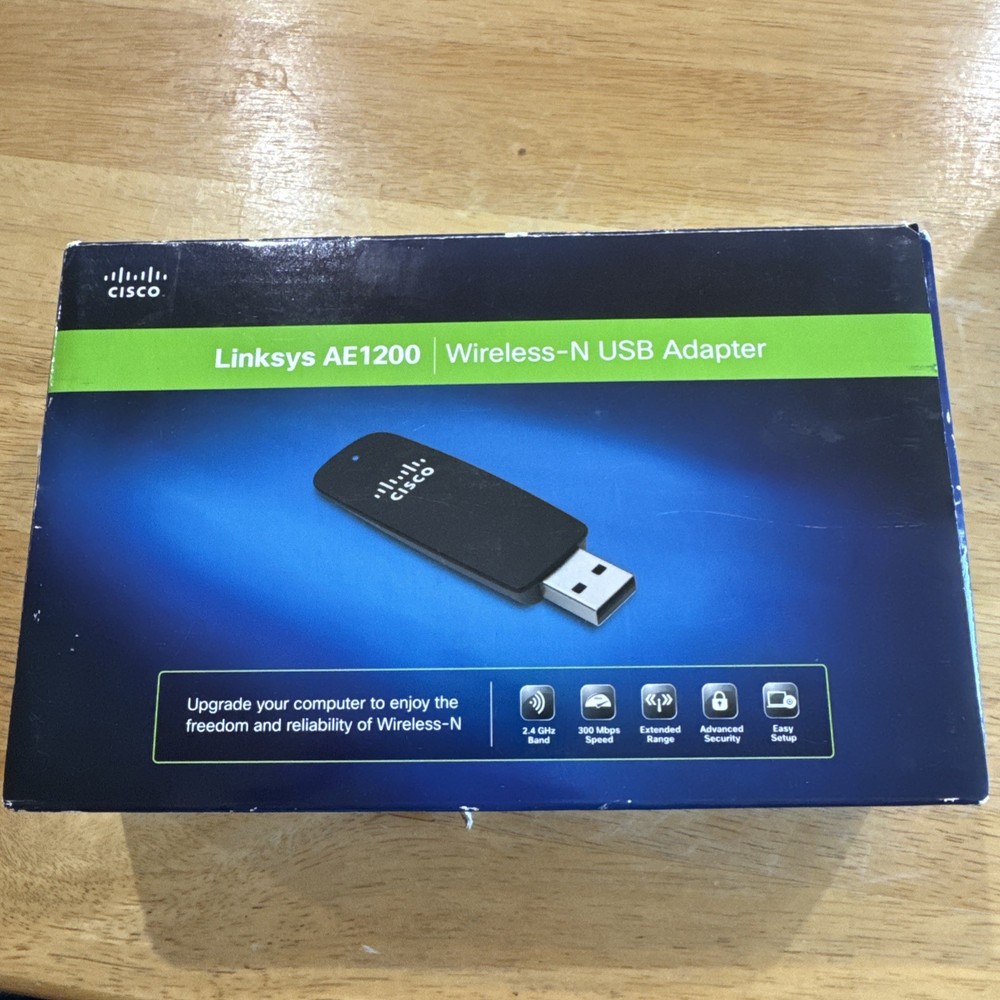 Cisco Linksys AE1200 High Performance Wireless-N USB Adapter Open Box CD within