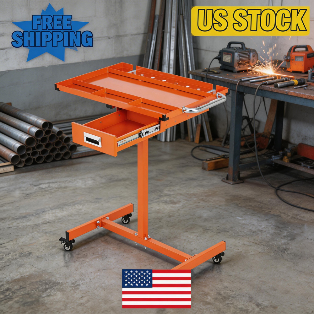 Workbench with Locking Casters, Adjustable Height 35"-44.8" Rolling Steel