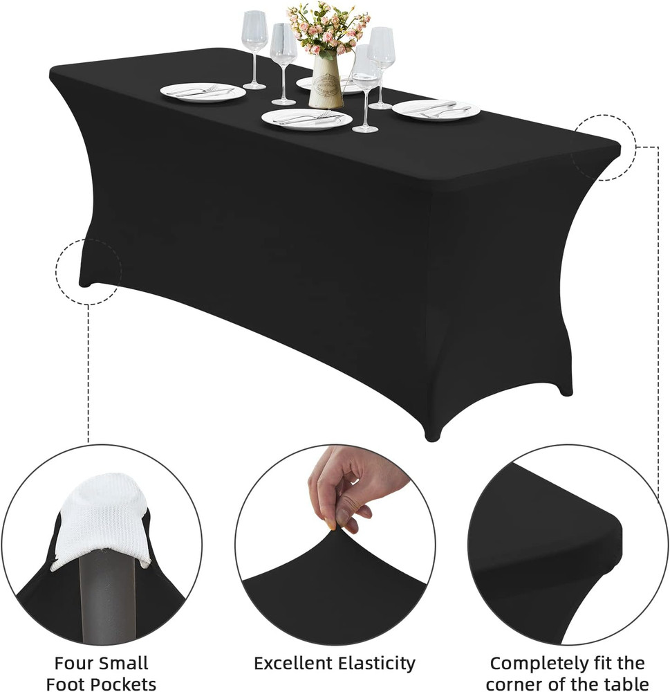 6FT Waterproof Stretch Spandex Table Cover for Rectangular Tables - Elastic Fitt