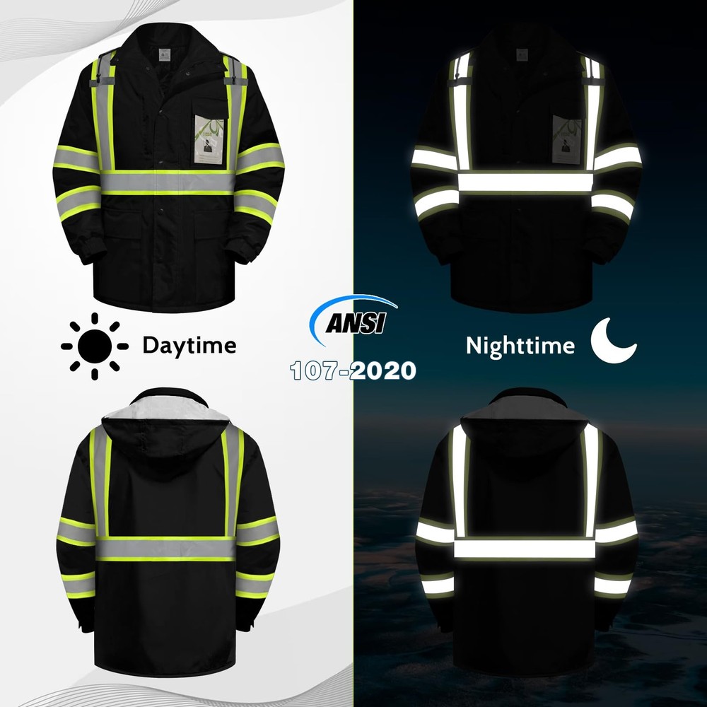 Reflective Jackets for Men, High Vis Safety Work Jacket with Pockets, Constru...