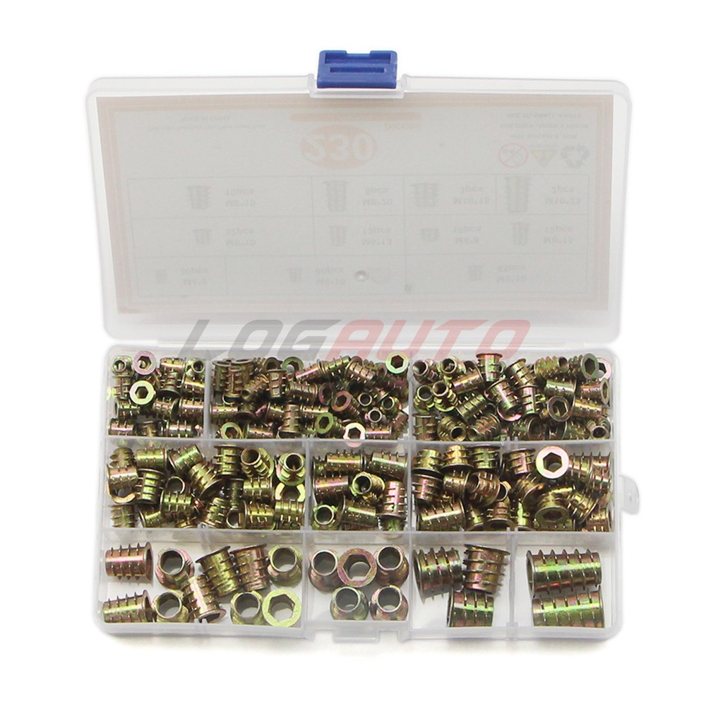 230Pcs Threaded Hex Socket Drive Wood Screws Inserts Nuts Assortment Kit M4-M10