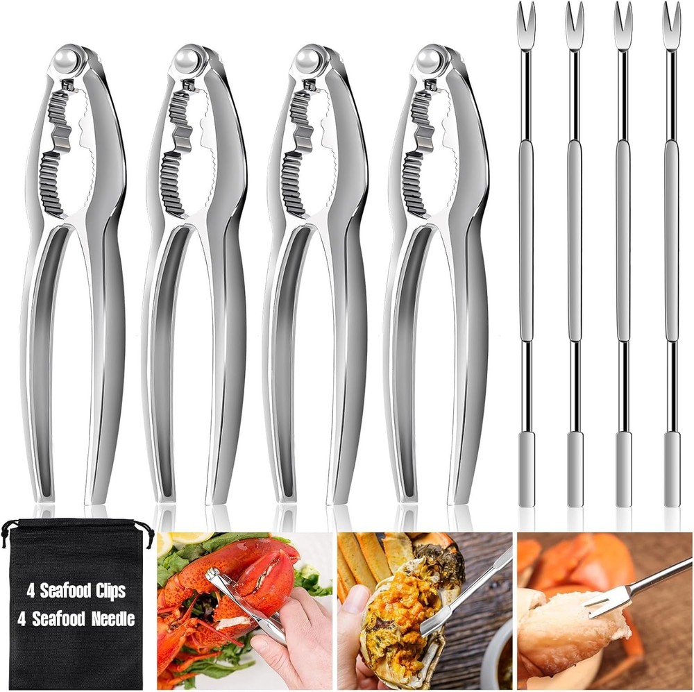 8 Pcs Lobster Crackers and Picks Set, Crab Leg Cracker Tools, Silver