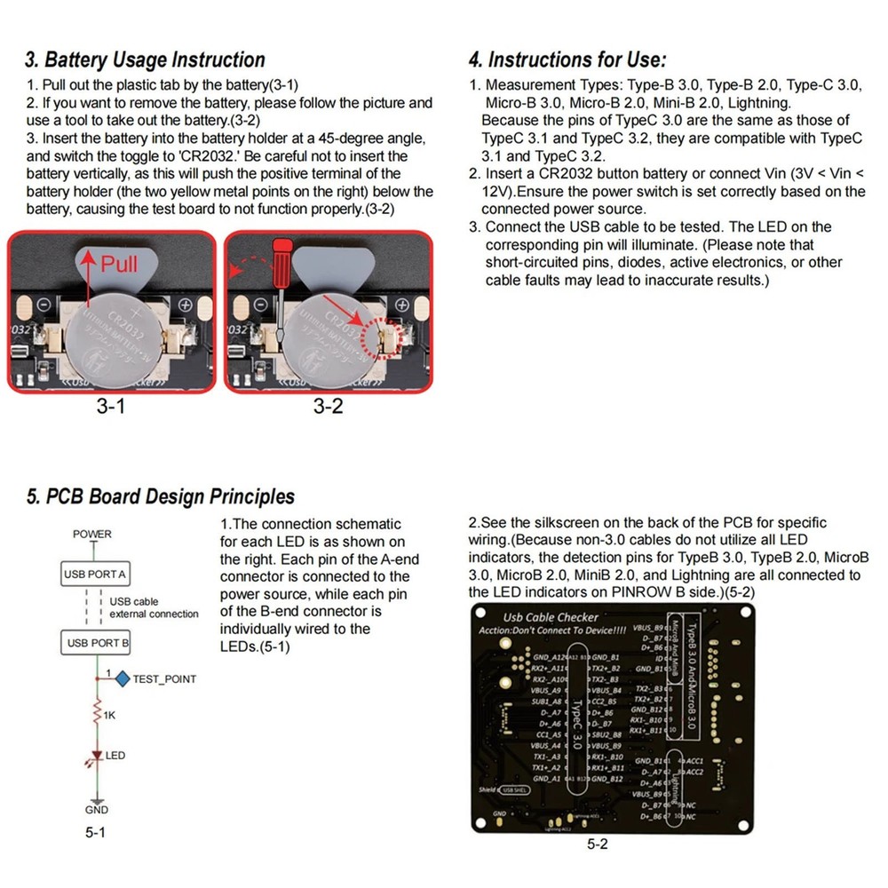 USB Cable Tester with LED Indicator Data Line Detection Board USB Cable Checker