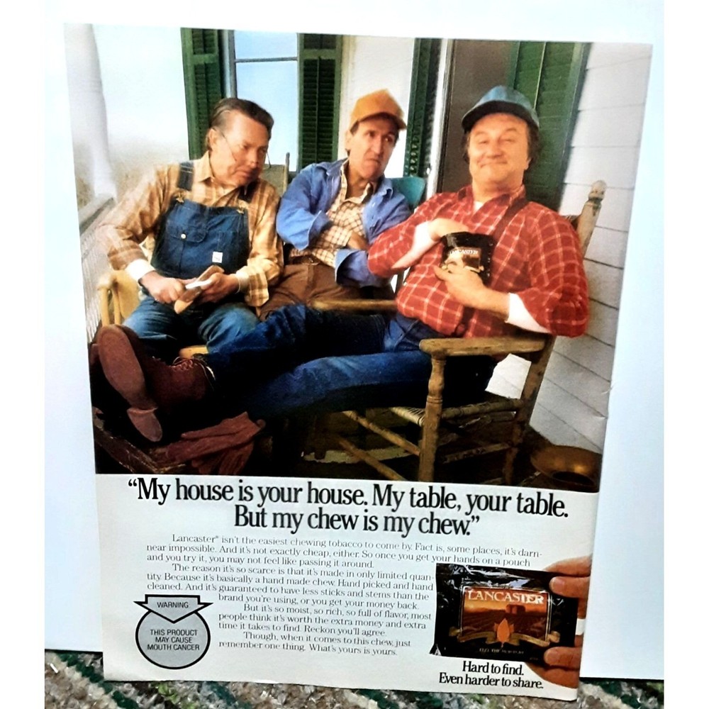 1988 Lancaster Chewing Tobacco Ad Vintage Original