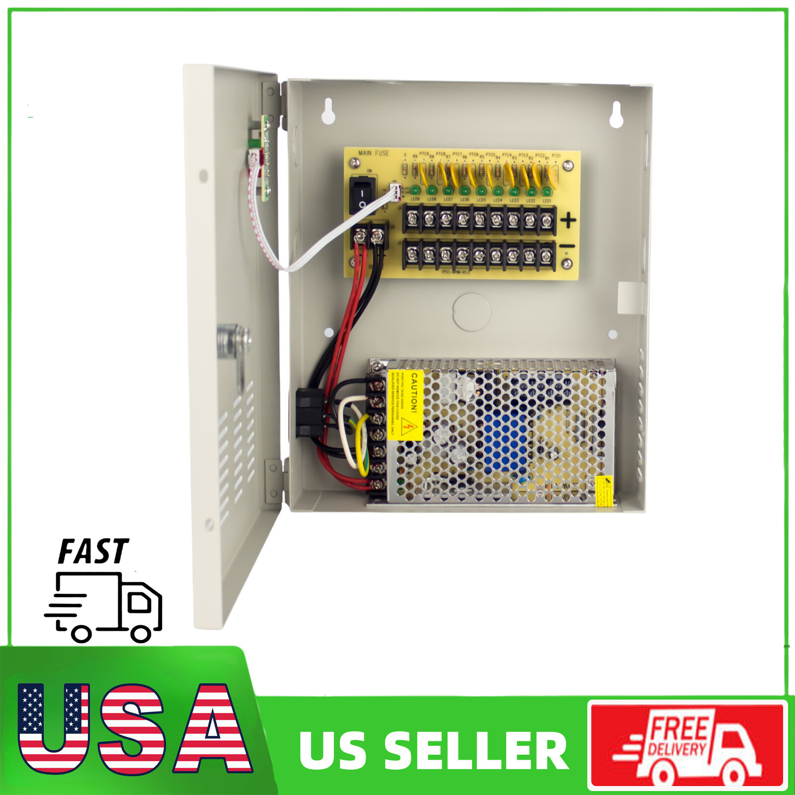 Ultrapoe 9CH DC12V 10A Power Supply Box Distribution For CCTV Security Camera