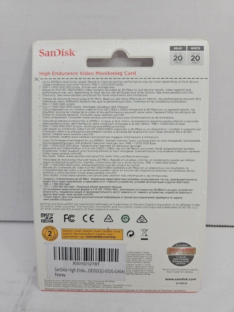 SanDisk 32GB Micro SDHC Video Security Camera Card And Adapter