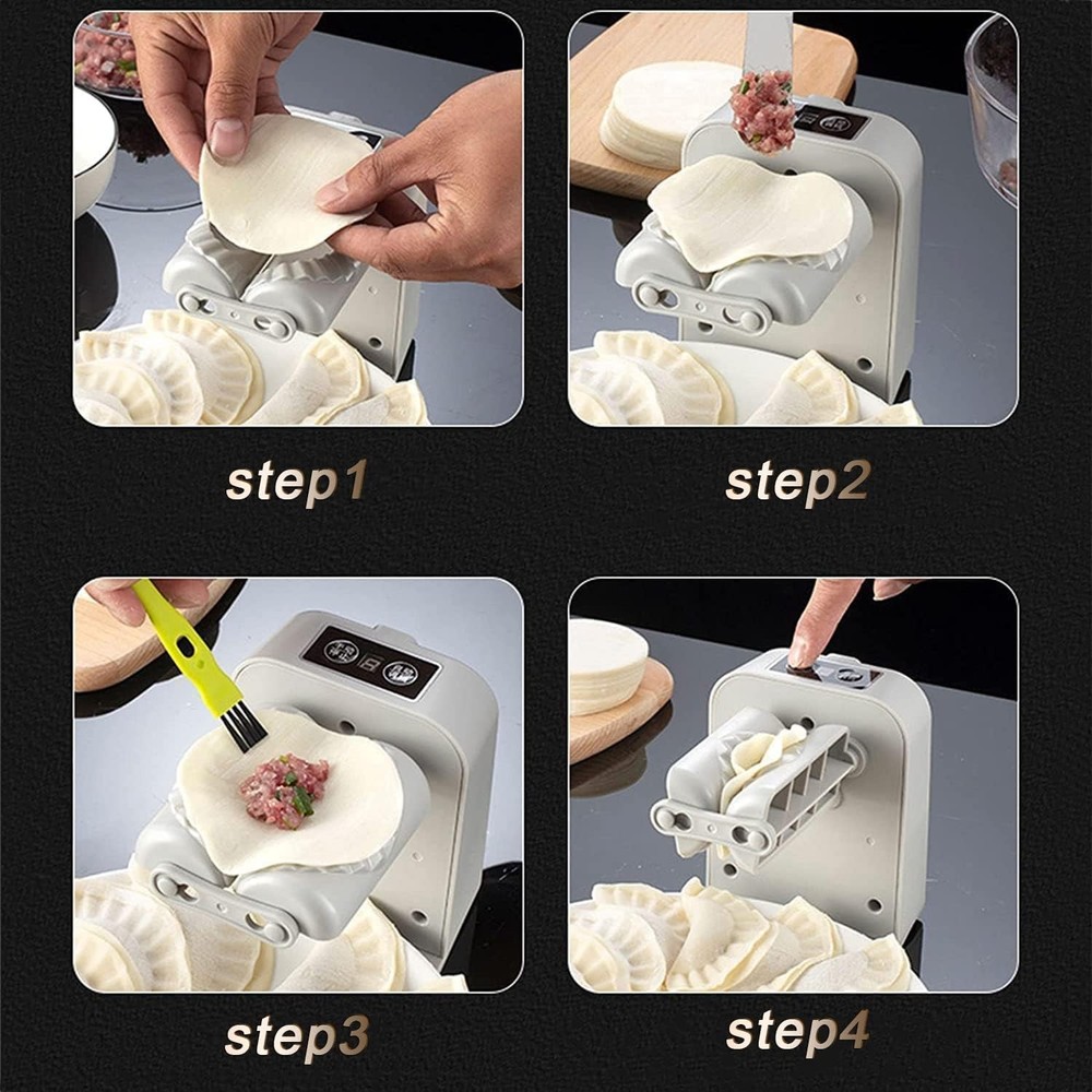 Automatic Dumpling Maker, Electric Press with Spoon & Brush for Home Kitchen