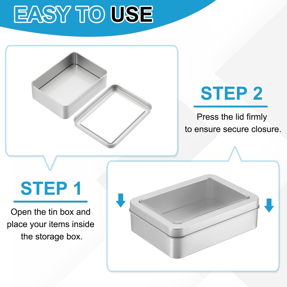 5.1 x 3.7 x 1.9 Inch Rectangular Storage Tins Box with Lid Window