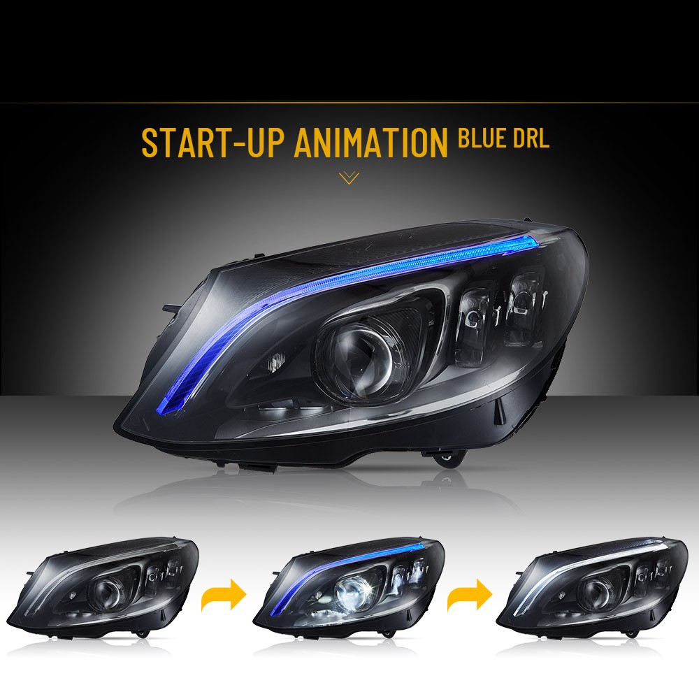 LED Headlights w/Sequential For 2015-2018 Mercedes Benz C-Class Halogen version