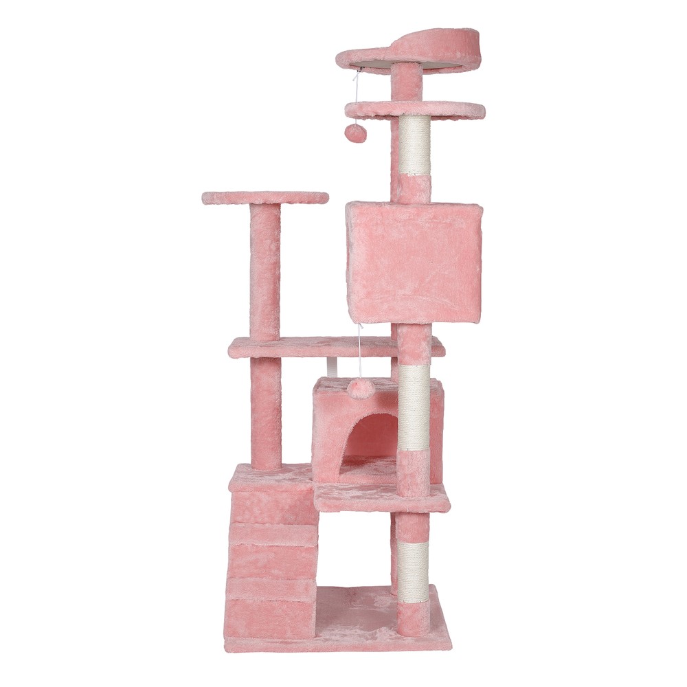 55'' Stable Cat Tree Tower Condo Multi Platforms Cat Play House Pink