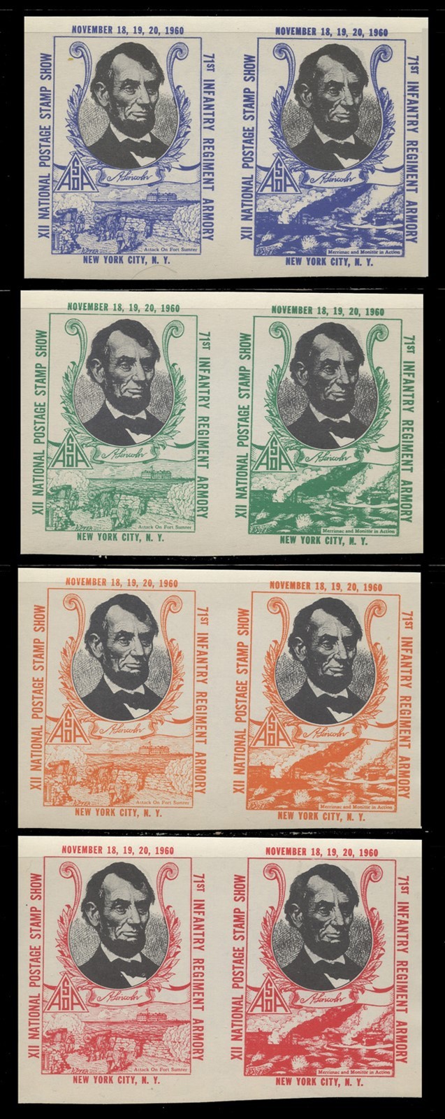 ASDA STAMP SHOW LABELS - 1960 IMPERFORATE, SET OF 8 (4 PAIRS)