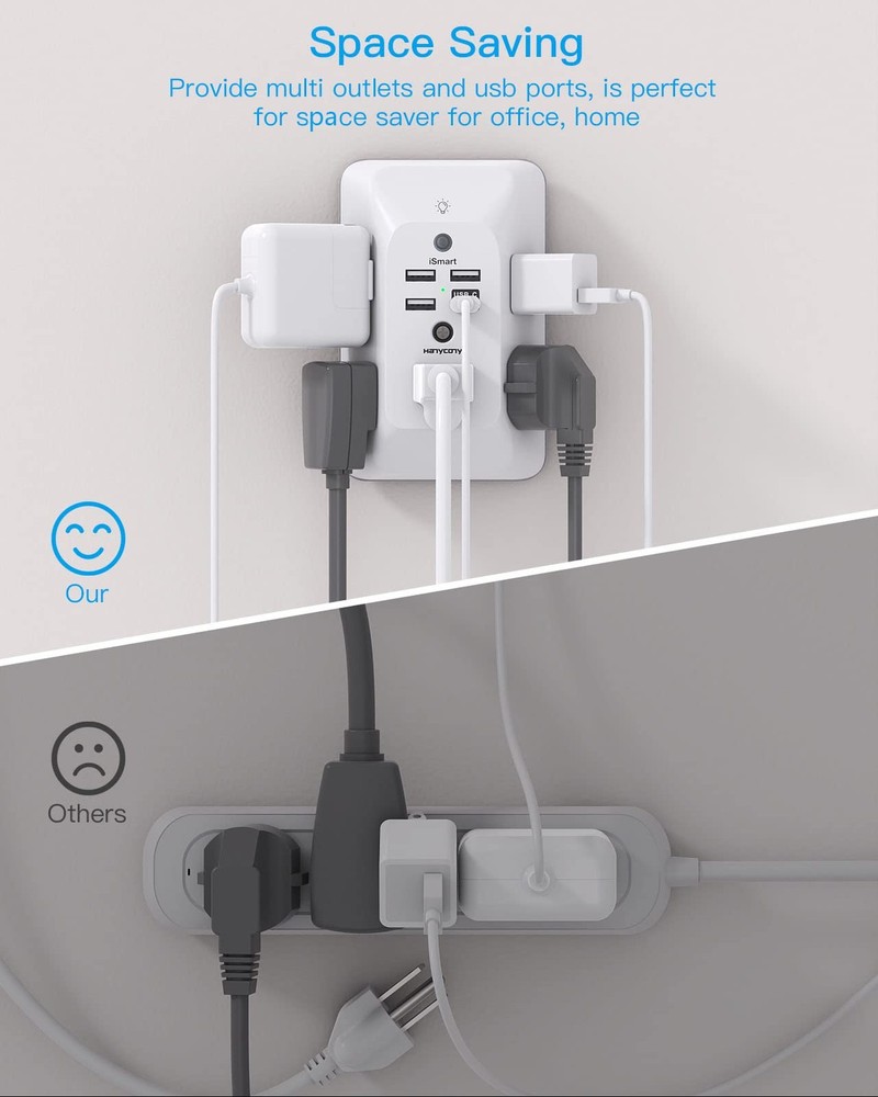 Outlet Extender with Night Light, HANYCONY Multi Plug Outlet, USB Wall Charg