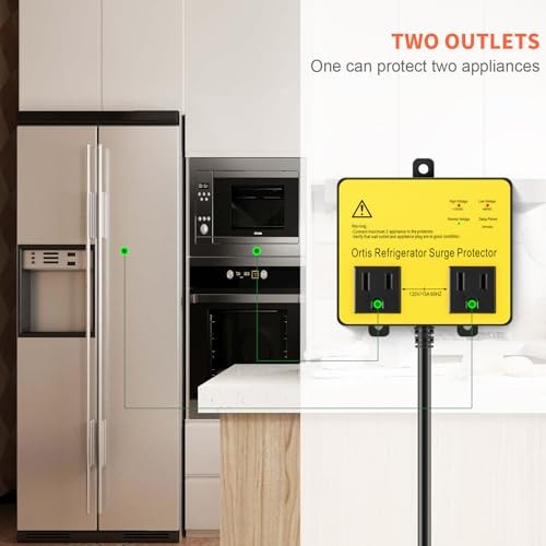 Refrigerator Surge Protector, Double Outlet Voltage Protector for 5FT Yellow