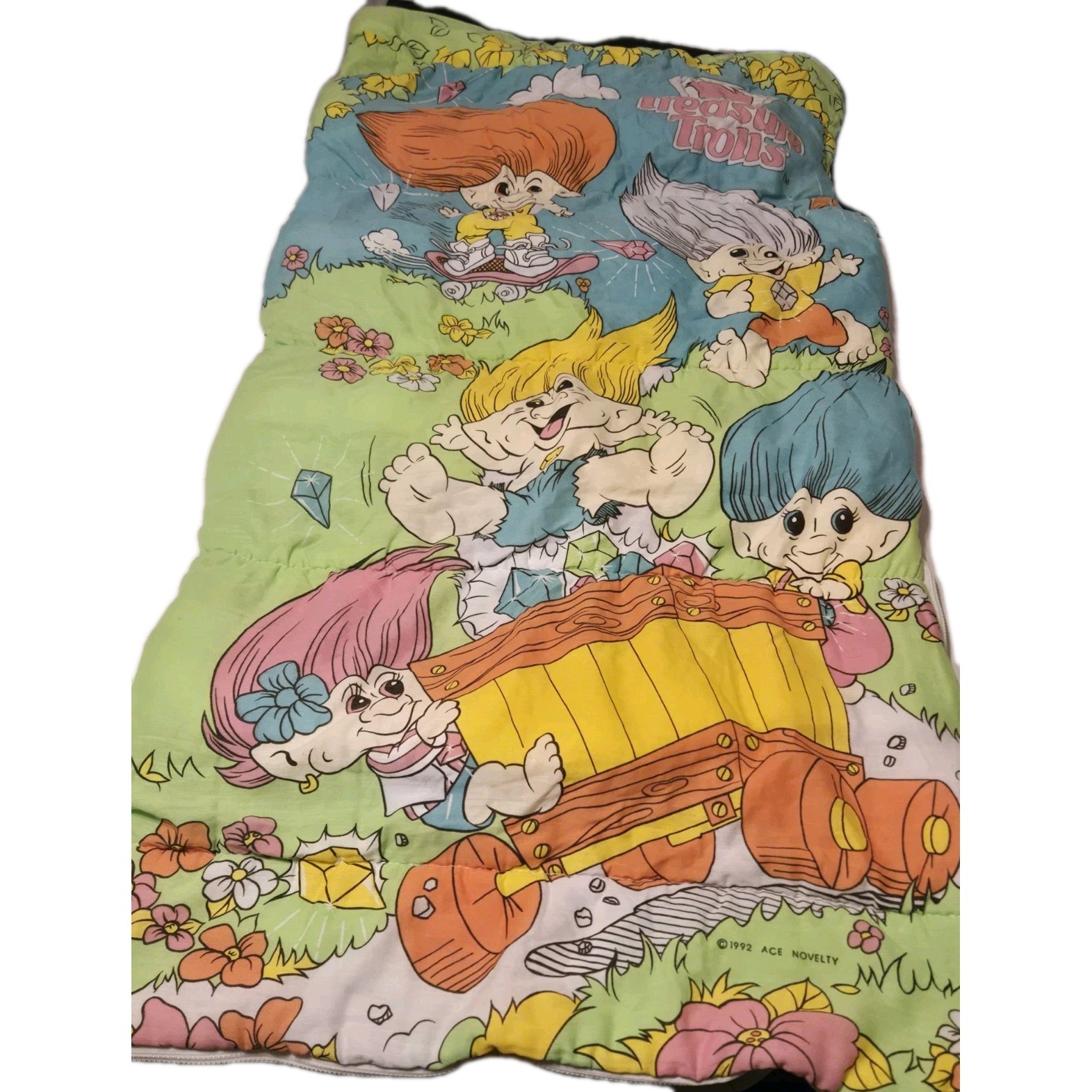 Vintage Sleeping Bag 1992 Treasure Trolls Ace Novelty 90s Kids Camp Blanket