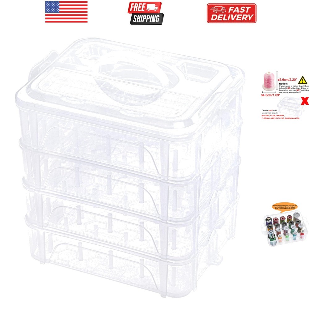 4-Layer Stackable Clear Thread Spool Organizer Holds 80 Spools, Durable Design