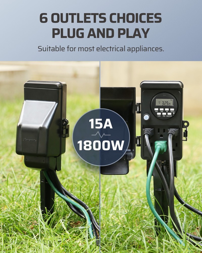 DEWENWILS Outdoor Digital Power Strip Timer,Outdoor Multi Socket Timer,6ft Cord