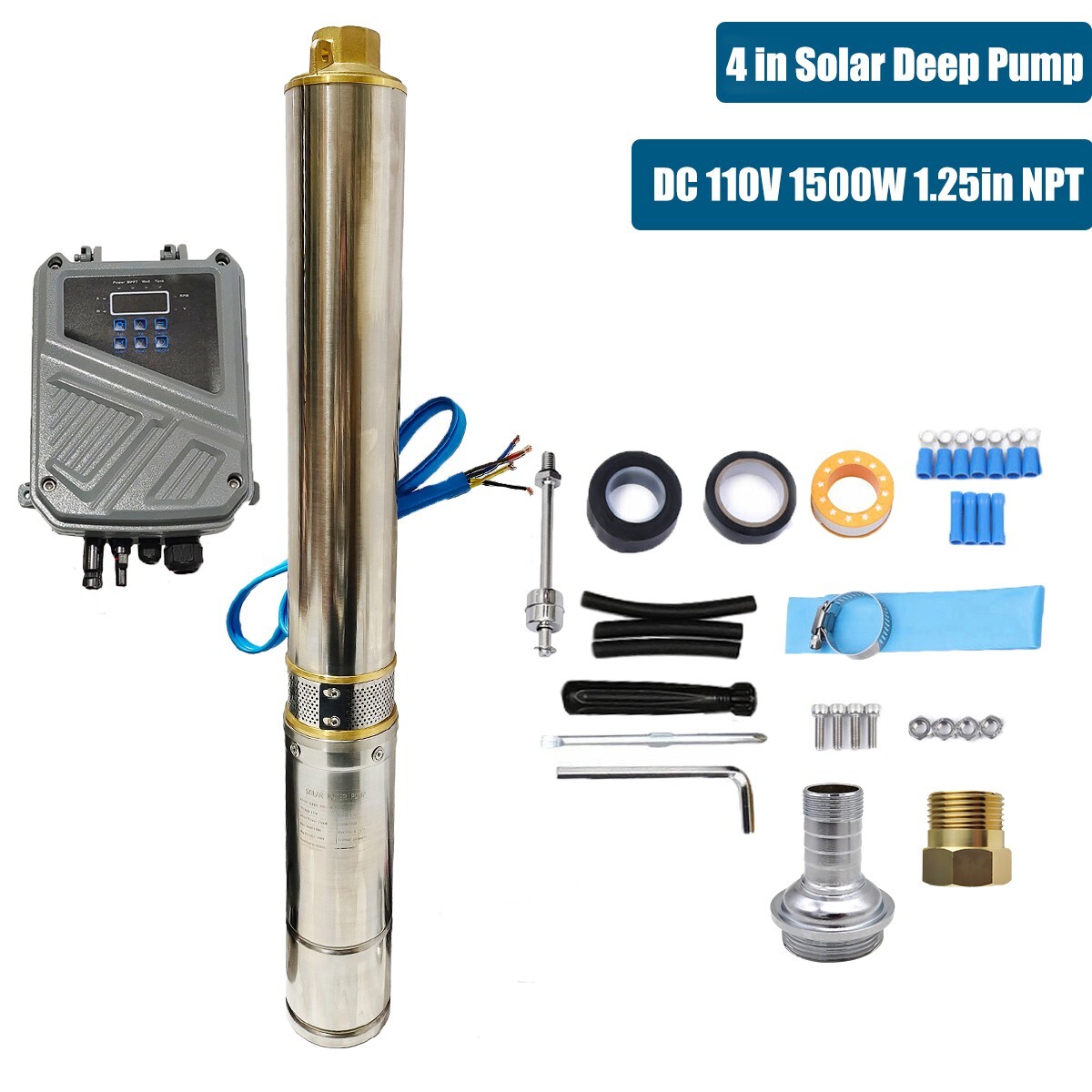 2HP 4" Solar Pump Submersible Pump Bore Deep Well Pump+MPPT Controller DC 110V