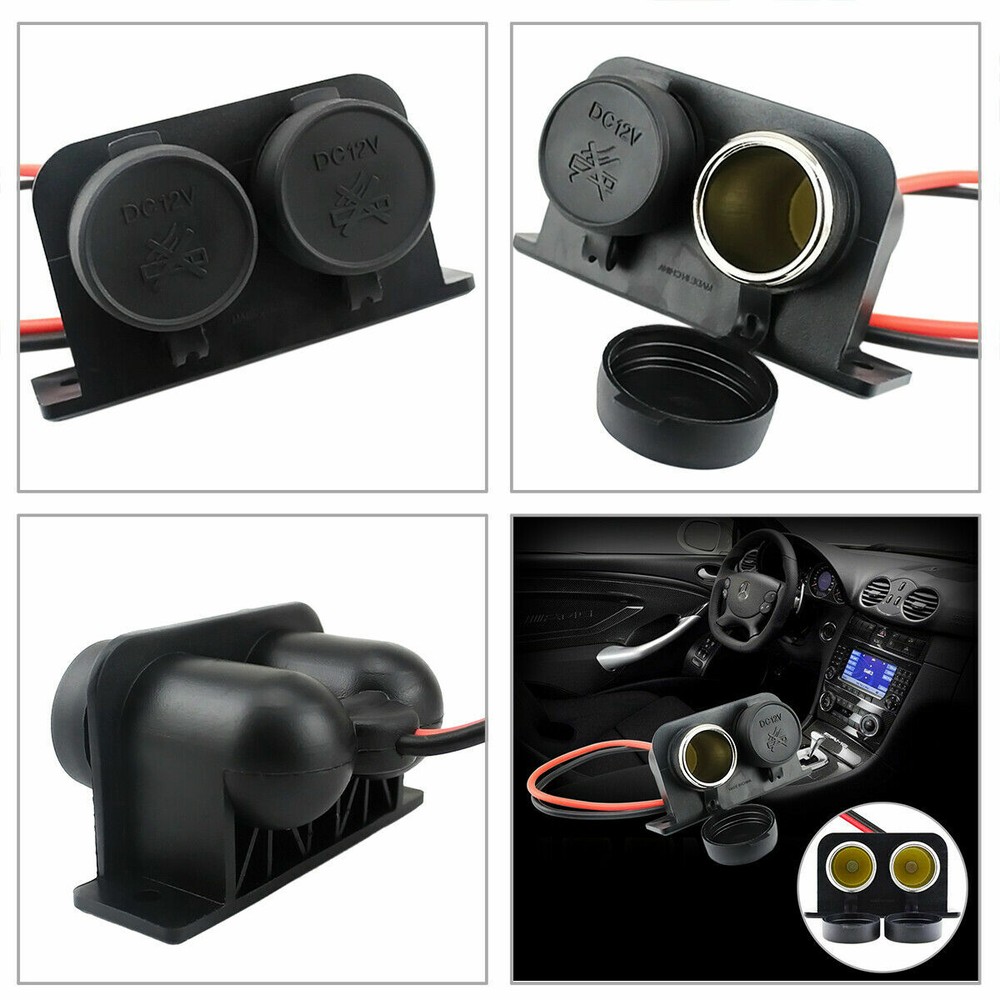 12V Waterproof Power Dual Socket Car Motorcycle Cigarette Lighter Plug