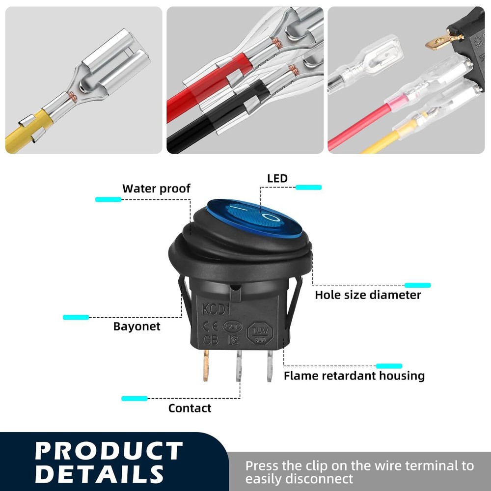 Waterproof Round Rocker Switch Waterproof Toggle Switch 6 Pack Toggle Switch ...