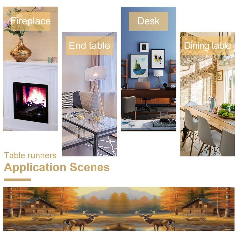 Vintage Deer Table Runner, Rustic Cabin Forest W13X L36, Style-6