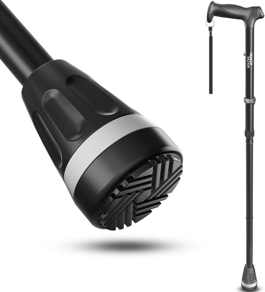 Health Bazaar All Terrain Walking Cane Lightweight, Foldable, Adjustable, NEW