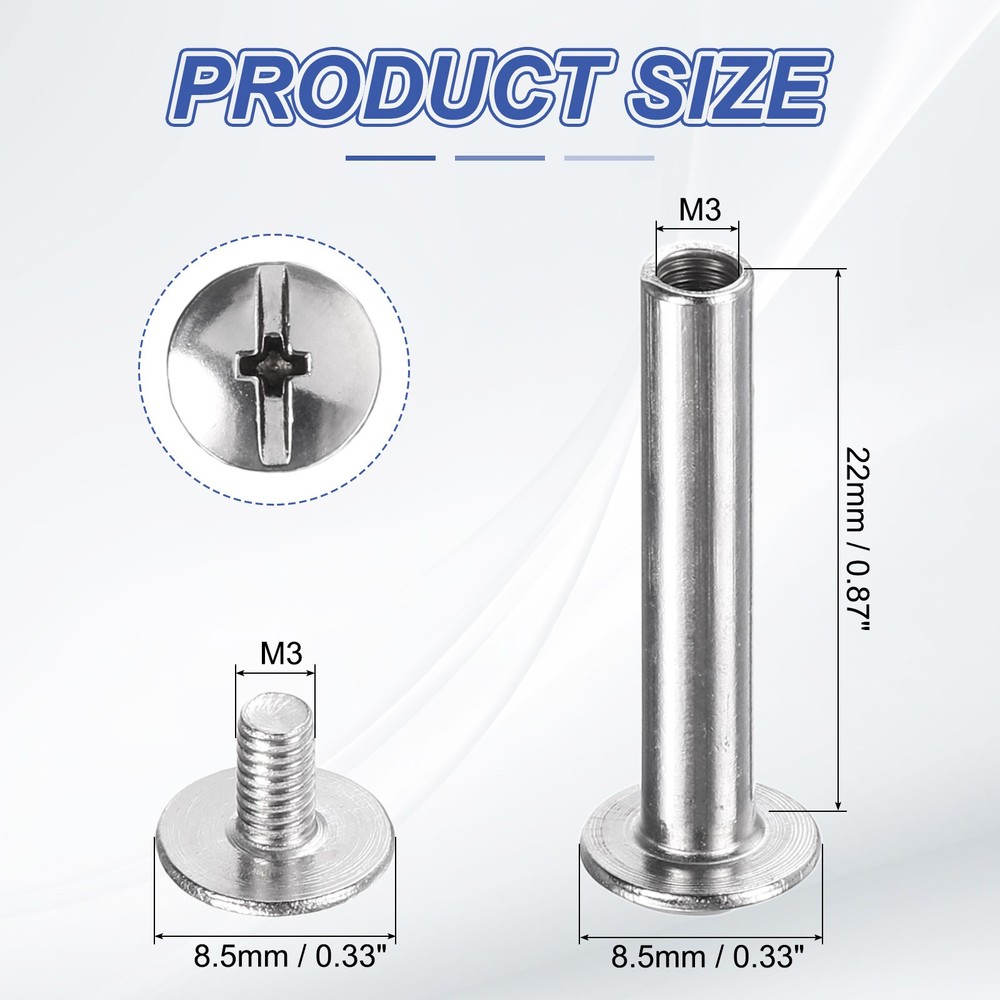 30set Phillips Chicago Screw M3x22mm Binding Post Screw, Silver