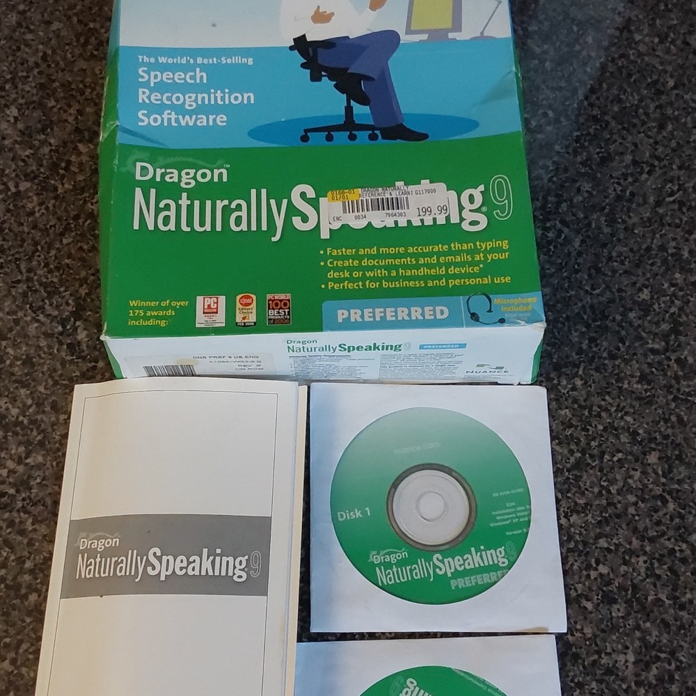Nuance Dragon NaturallySpeaking 9 Preferred Speech Recognition CD Windows Engli…