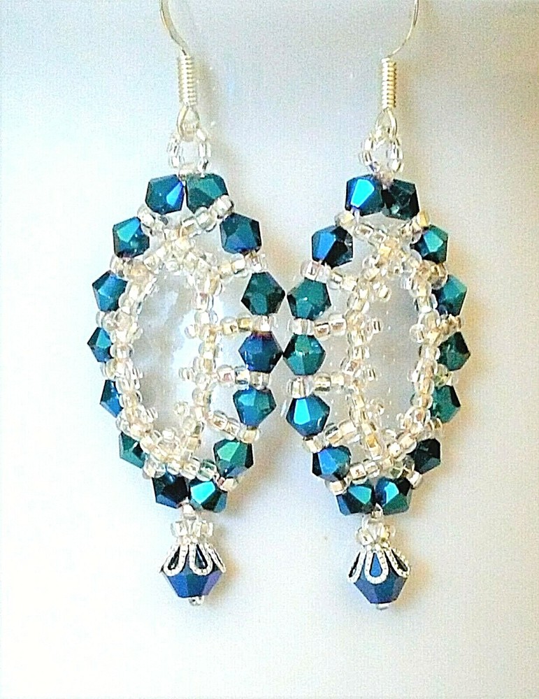 Handmade Cobalt Marquise Beaded Earrings