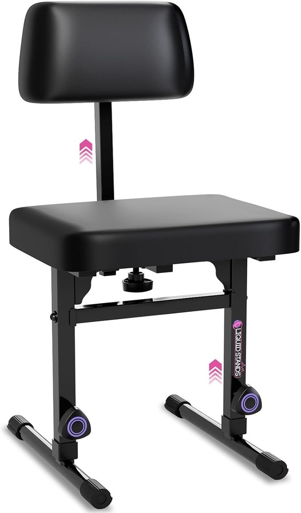 Adjustable Piano Bench with Backrest – Black Padded Seat