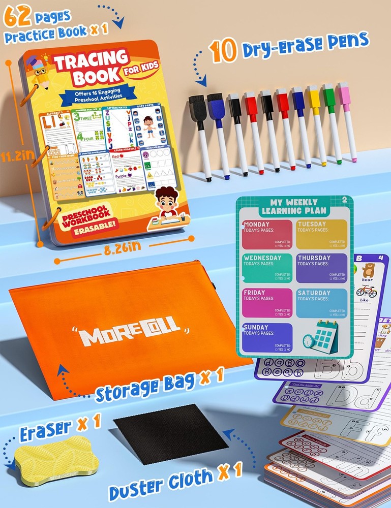 Preschool Learning Activities Educational Workbook, 62 Reusable Pages Pre...