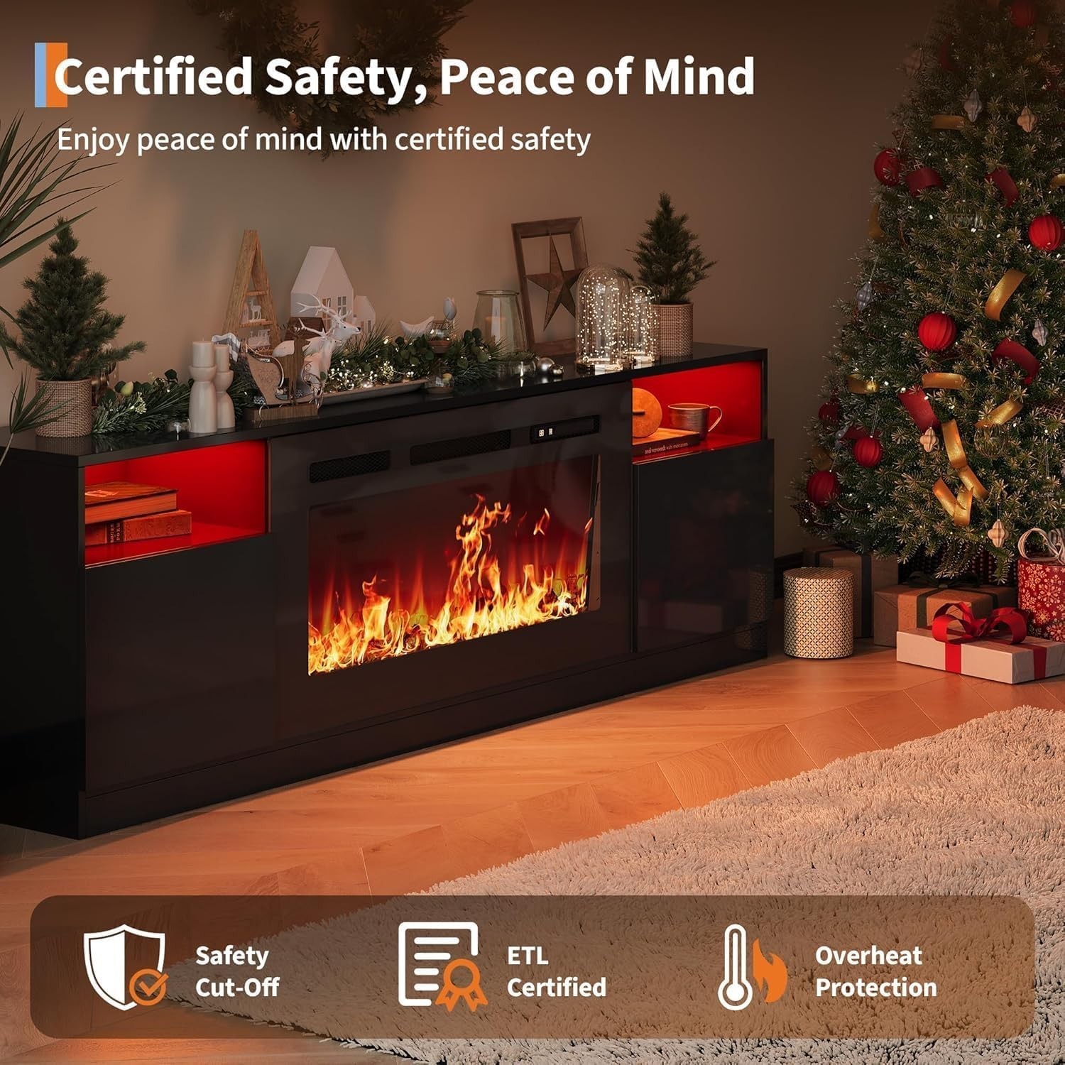 70" Fireplace TV Stand for 80 inch TVs with 36" Electric Fireplace