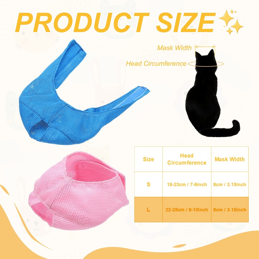 Cat Muzzle Breathable Mesh Muzzle Circumference 7-9 Inches Pink/Blue