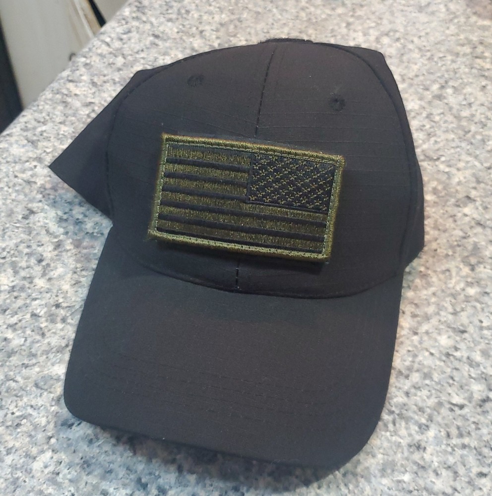 Tactical Morale Patch Baseball Hat Black Hook Loop Front American Flag Patch.