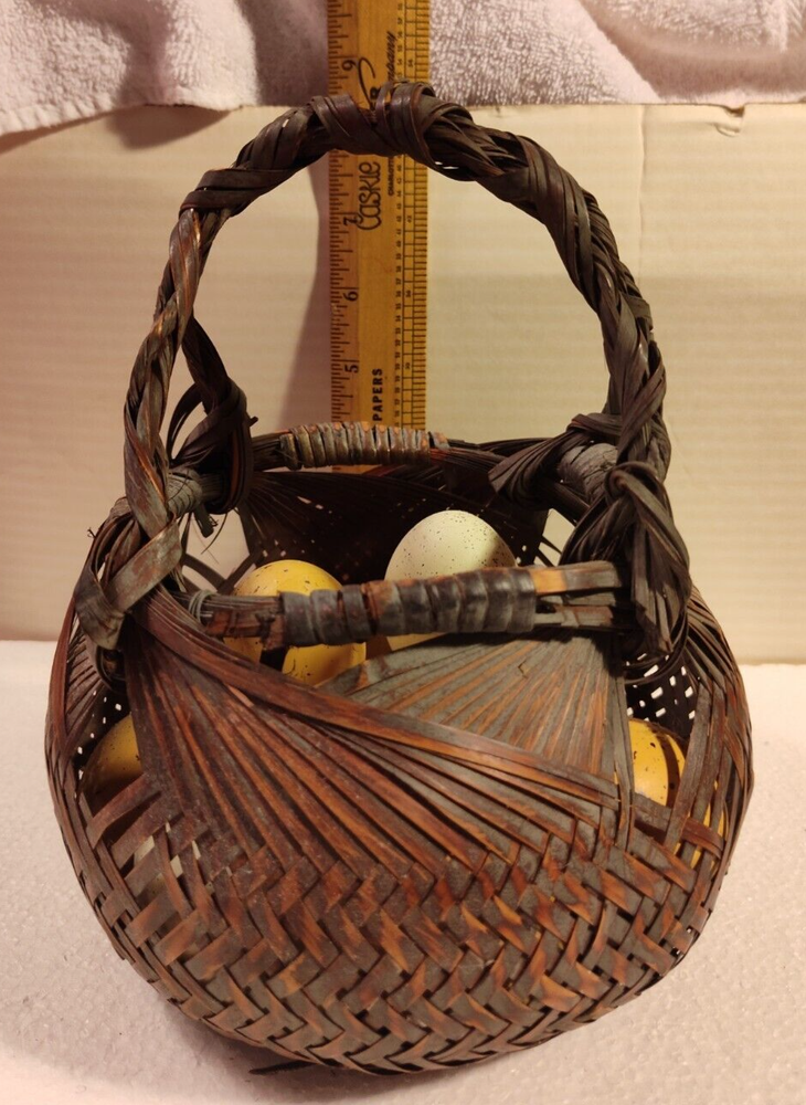Vintage Basket with Fake Eggs