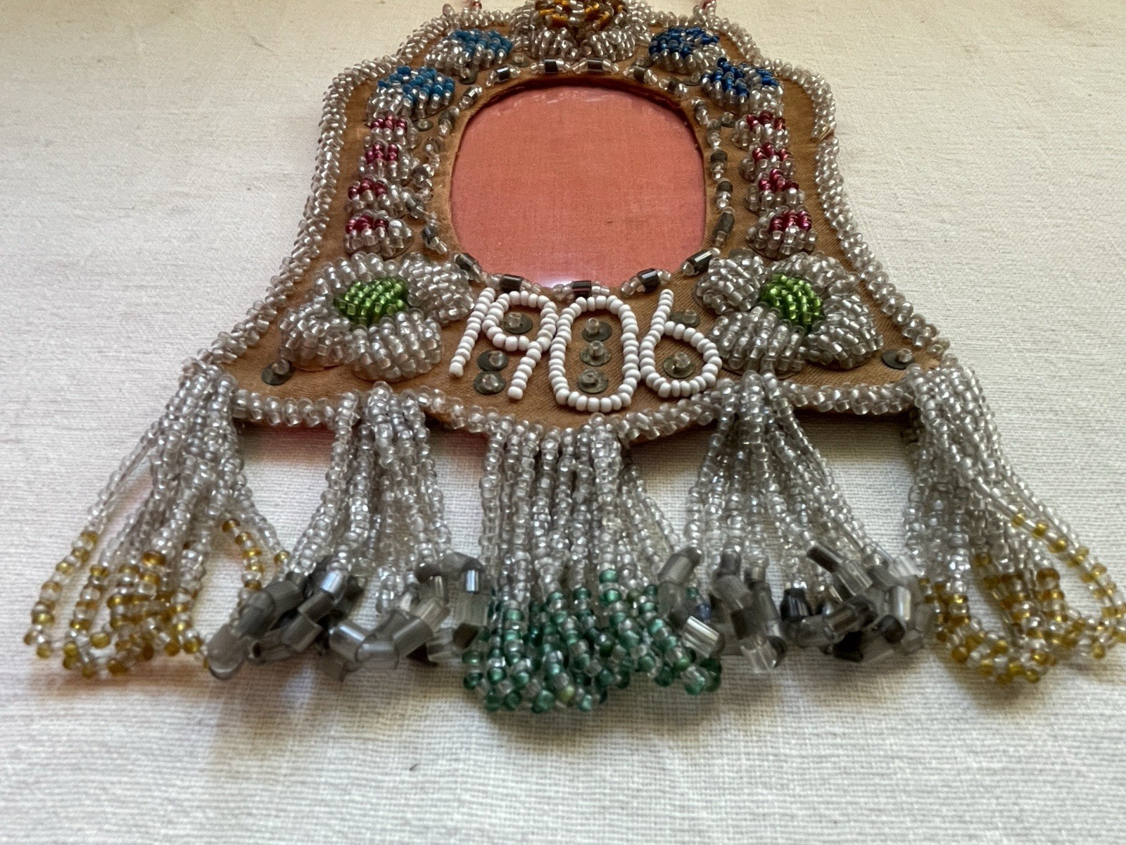 Antique 1906 Native American Beaded Picture Frame