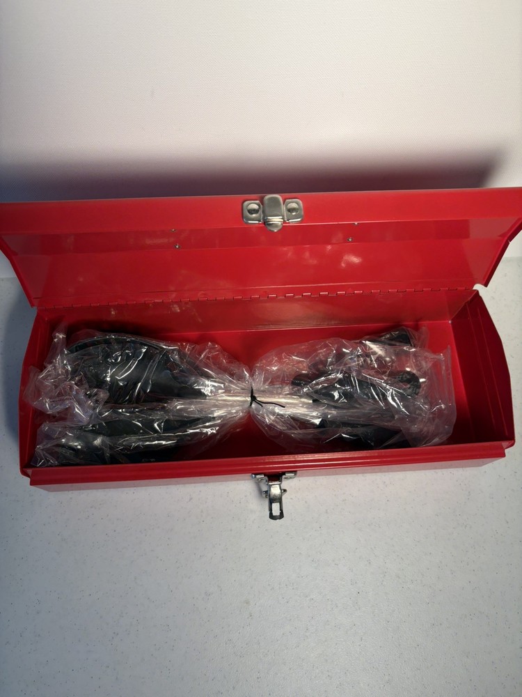 Circulon Red Metal Tool Box with Black Barbecue Tools