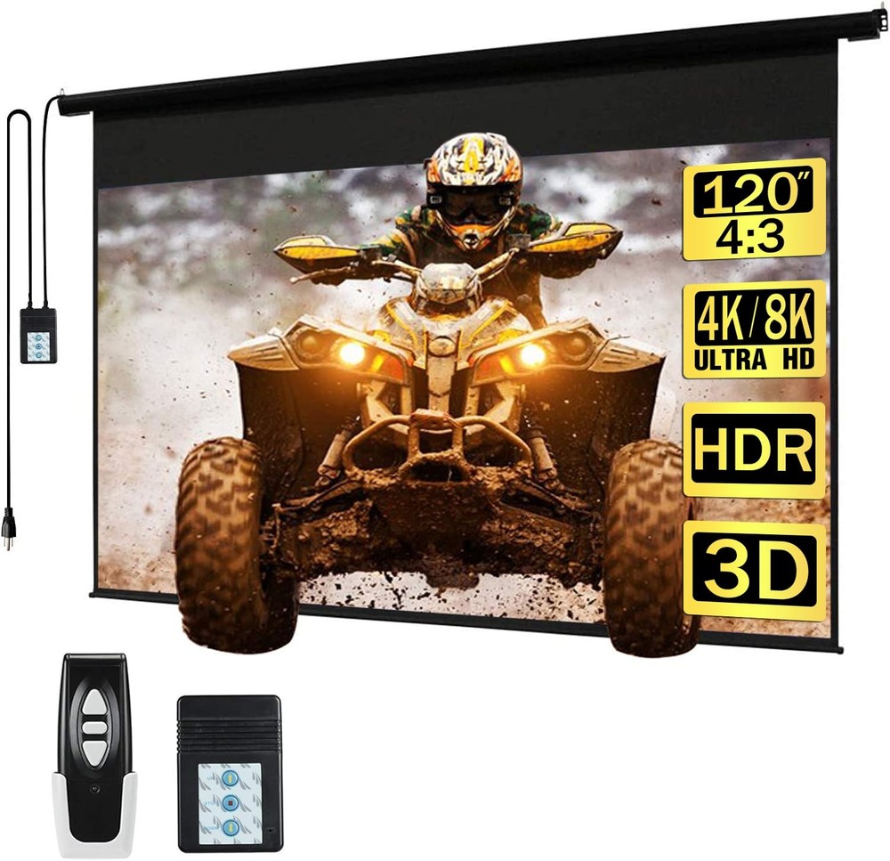 120" Motorized Projector Screen Electric Diagonal Automatic Projection 4:3 HD...