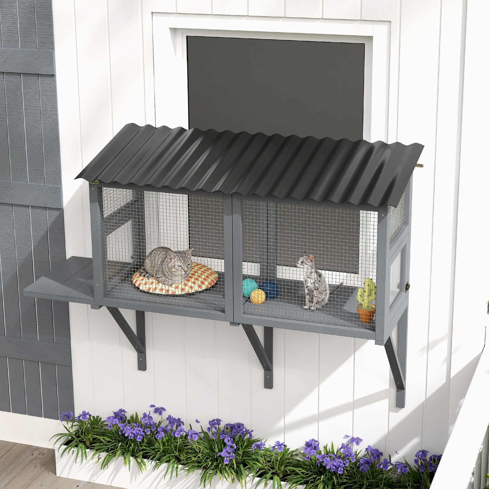 PawHut Outdoor Cat Catio, Cat Enclosure Window Perch with Jumping Platform