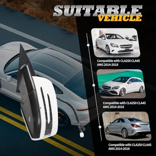 Driver Side Mirror Assembly Compatible with CLA250 CLA45 AMG 2014 Left White