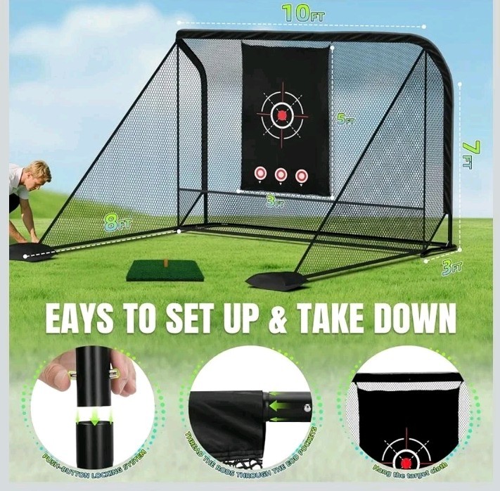 10x7FT Golf Practice Net with 2 Side Nets - Easy Set Up Backyard Driving Range,