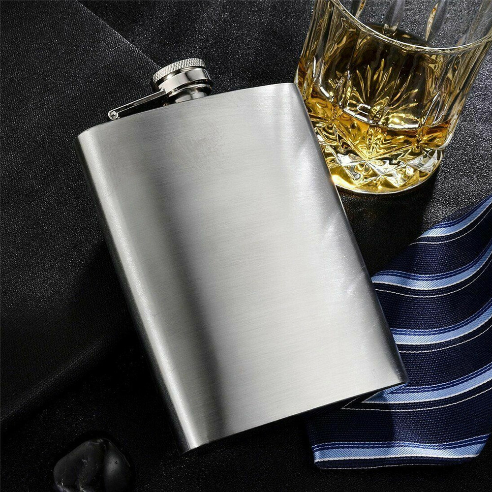 2-Pack 10 oz Liquor Pocket Hip Flask Stainless Steel Whiskey Screw Cap Flagon