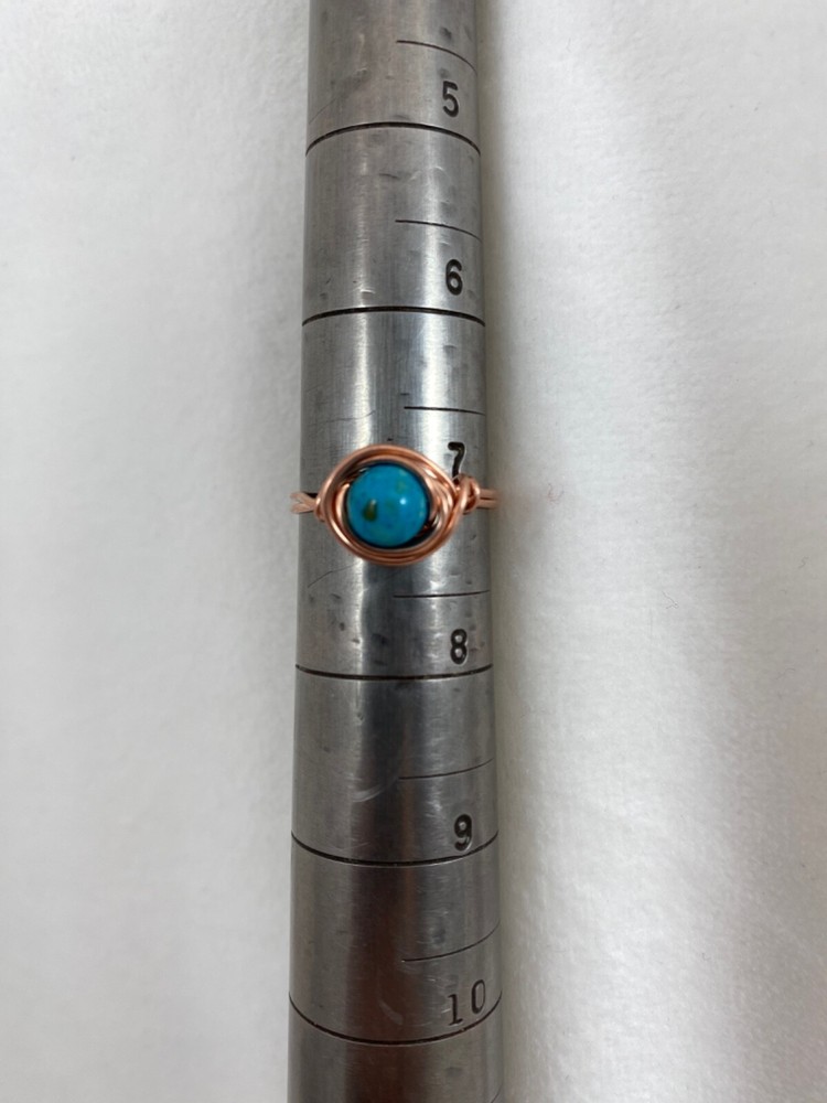 Handmade ~ Copper Wire Wrap ~ Turquoise Ring Size 7 #71