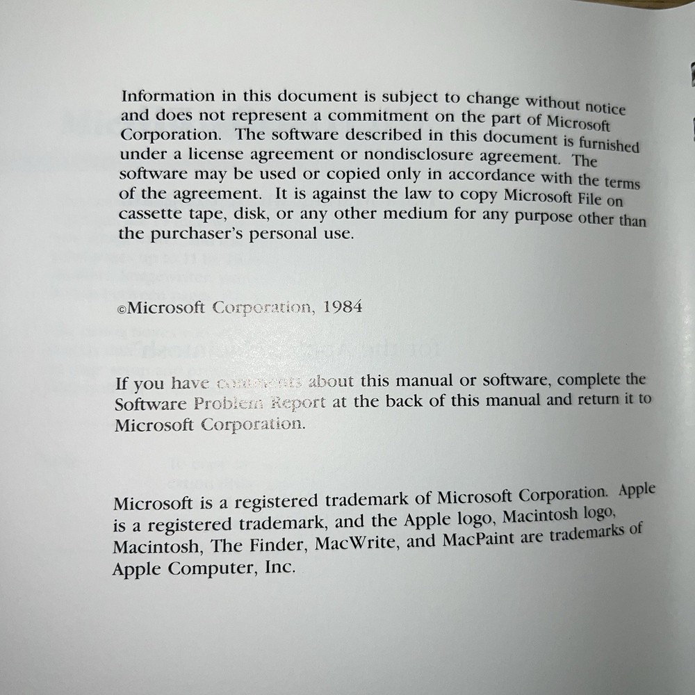 1984 Microsoft FILE Data Management Program MANUAL Only Macintosh 128K 512K RARE