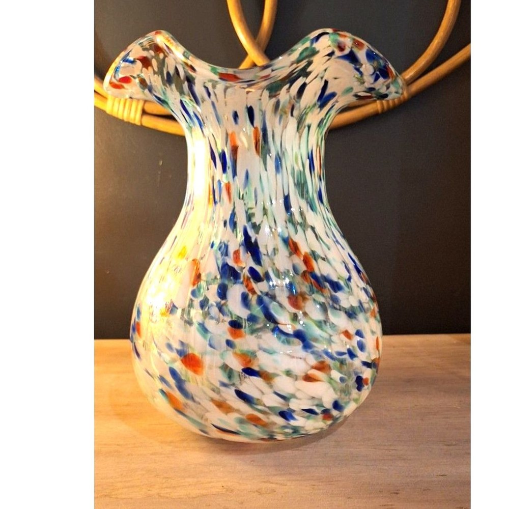 Hand Blown Multicolor Sudio Glass Vase Fluted Top