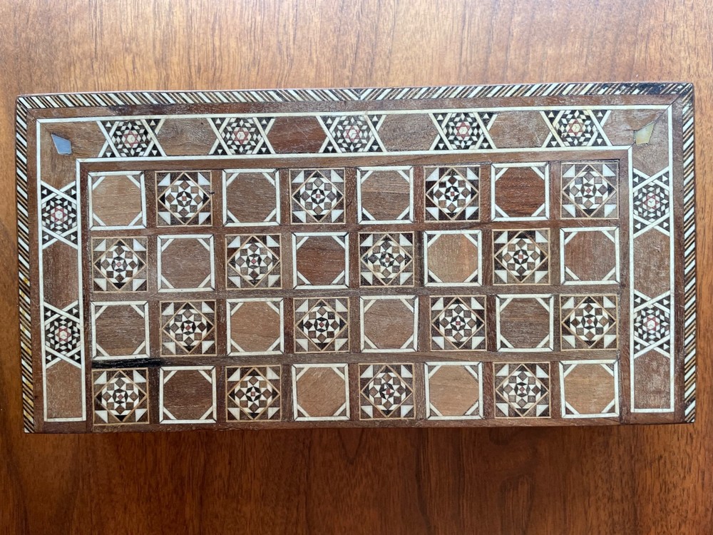 Antique Inlaid Backgammon/Checkers Board With Middle Eastern Design