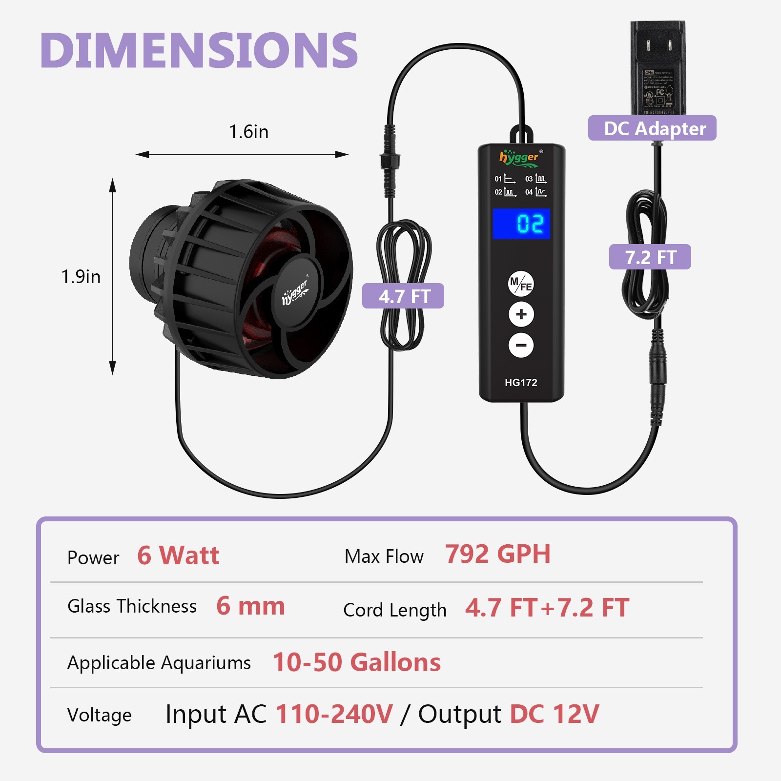 hygger Lite Aquarium Wave Maker Adjustable Circulation Pump for 10-120 Gallon