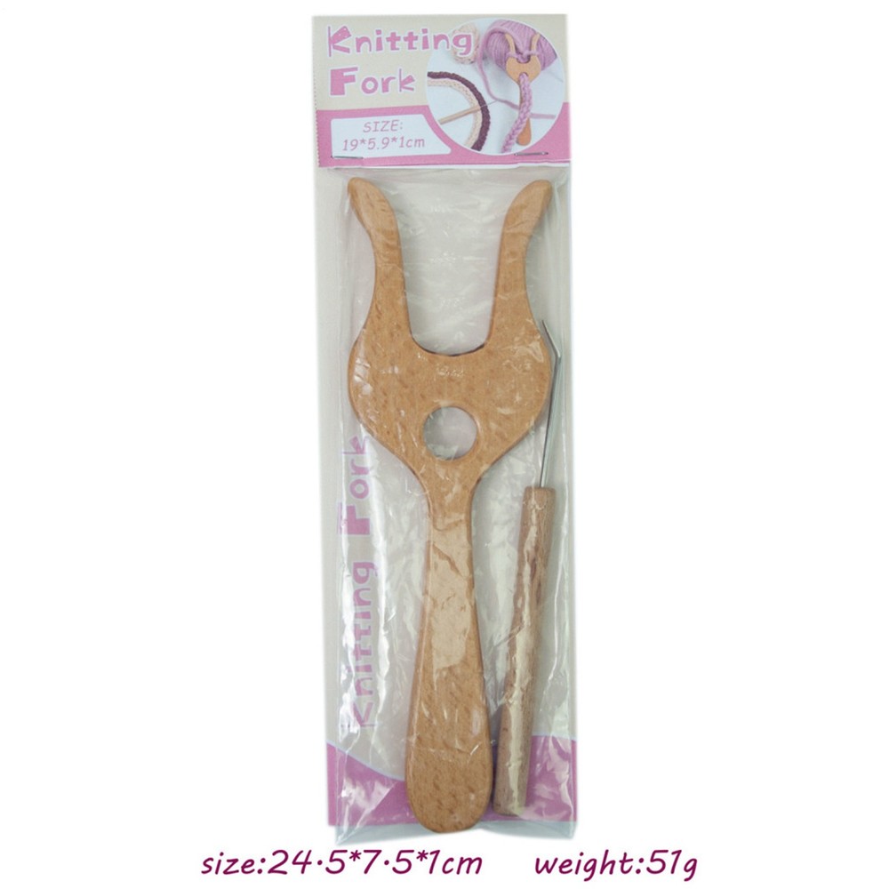 Braided Knitting Fork Wooden Crochet Knitting Tool Fork Hook Precise